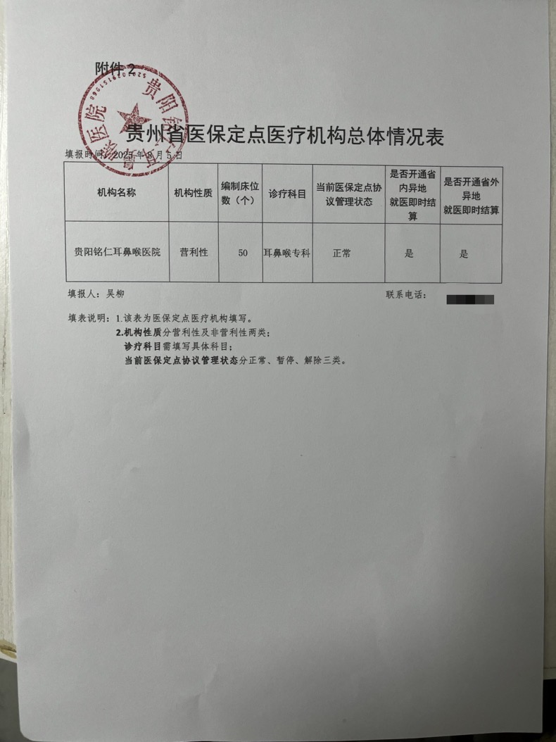  貴陽銘仁耳鼻喉醫(yī)院醫(yī)保服務(wù)情況信息披露公告(圖1)